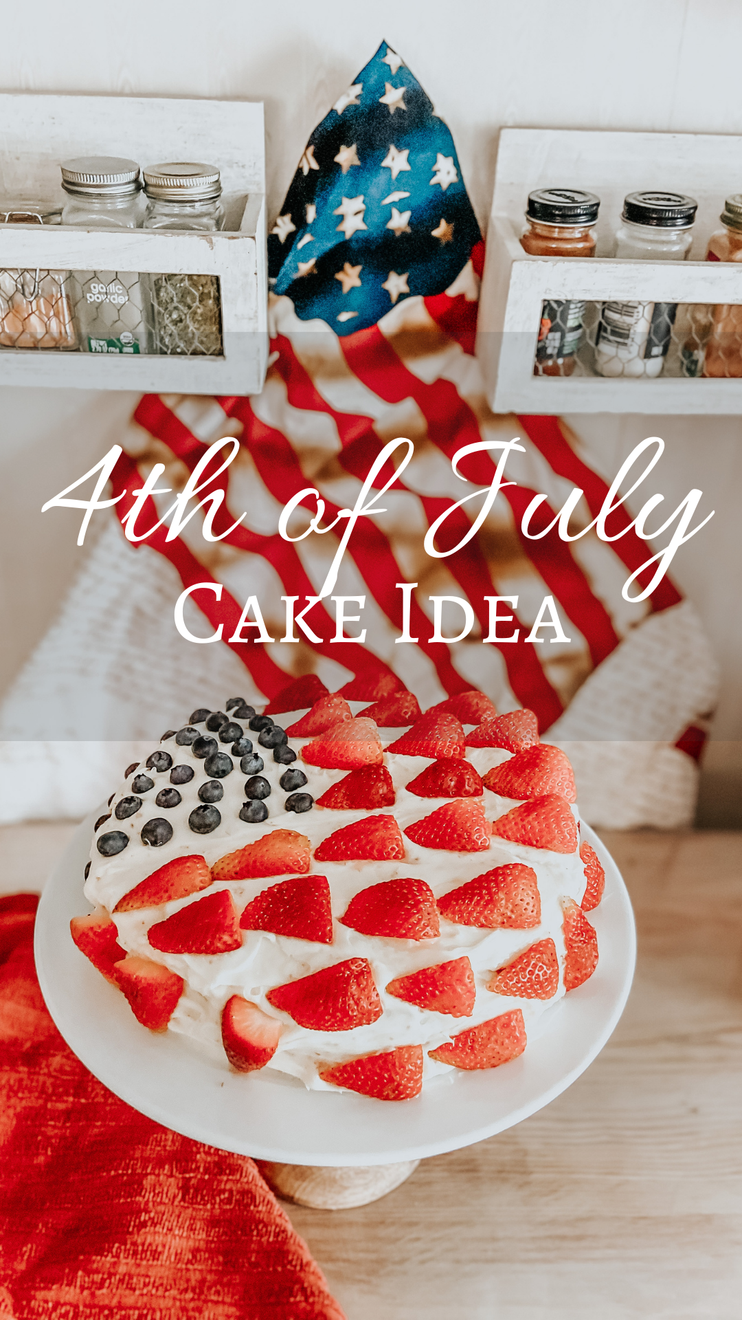 4th of july einkorn cake with blueberries and strawberries shaped like a flag