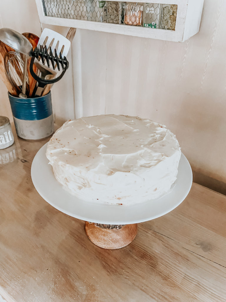 all of the cream cheese icing added to the einkorn cake