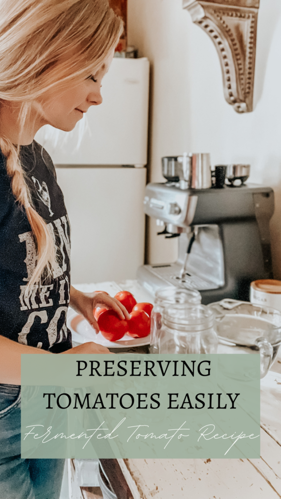 kiersten zile setting up supplies to ferment tomatoes