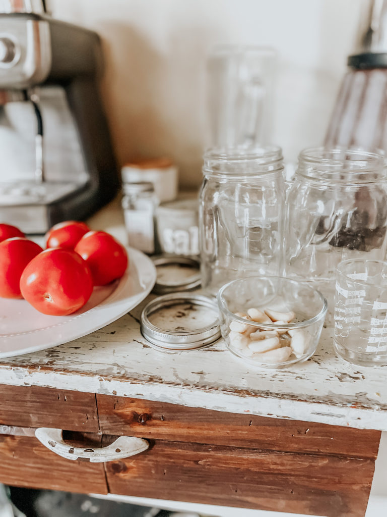 tools and ingredients to start fermenting tomatoes