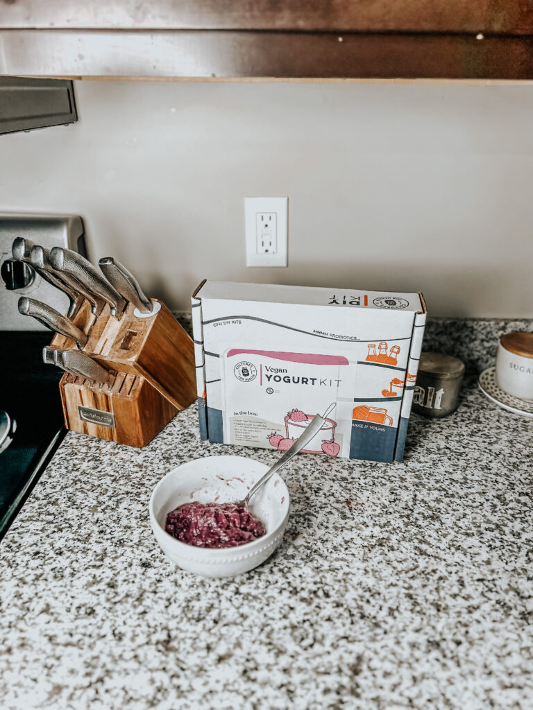 the blended dairy free yogurt with blueberries and maple syrup