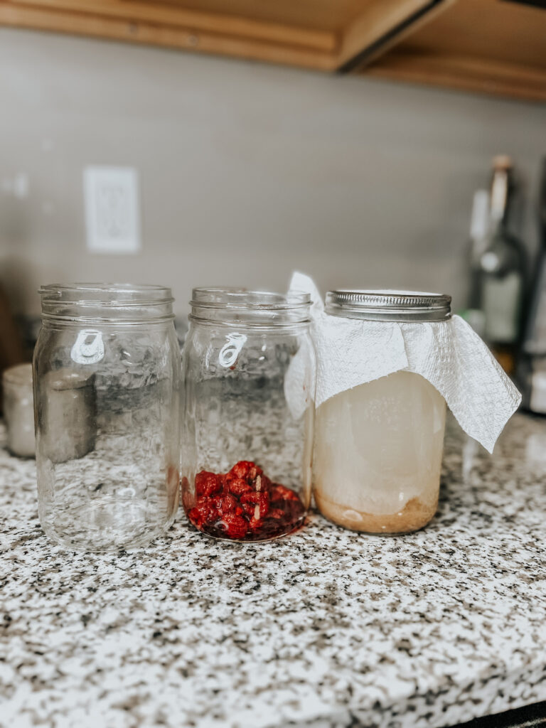 water keifer grains process in 2=3 different mason jars